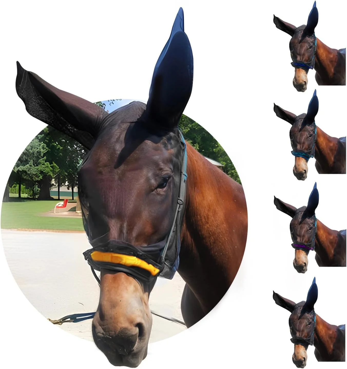 Premium Material Donkey Fly Mask with Long Ears Orange Half Hoodie for Standard Donkey Made in USA - Mule Fly Mask with Ears Protection from Insects and Bugs Face Cover Soft Mesh Fabric with Adjustable Fastener Exceptional