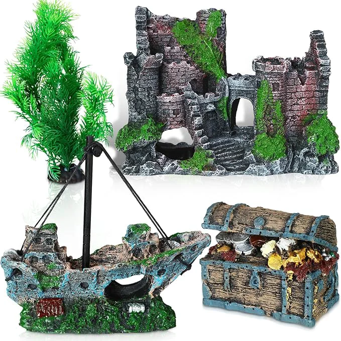 Next-Generation Wenqik Aquarium Decorations Large Resin Sunken Shipwreck Undersea Treasure Efficient