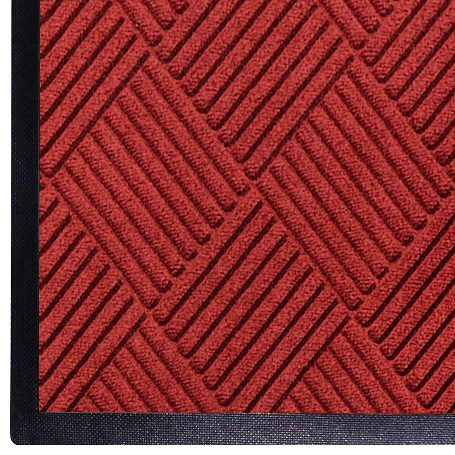 Durable WaterHog Diamond Commercial-Grade Entrance Mat with Rubber Border – Indoor Outdoor Quick Drying Stain Resistant Door Mat Solid Red 3' x 5' Secure