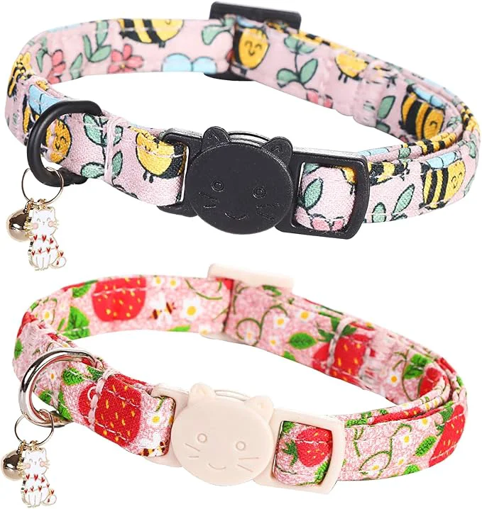Eco-Friendly Cat Collar-2 Pack Cat Collars bee Strawberry Cat Collar Breakaway Prestigious