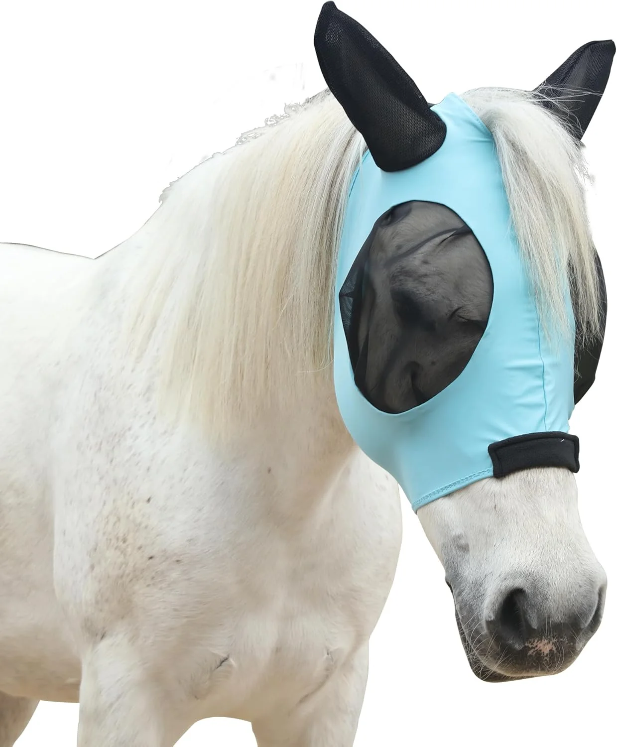 Breathable Stretchy Horse Fly Mask with Ears Soft Lycra Equine Mesh Mask with UV Protection Face Cover Pacific Blue Full World-Class