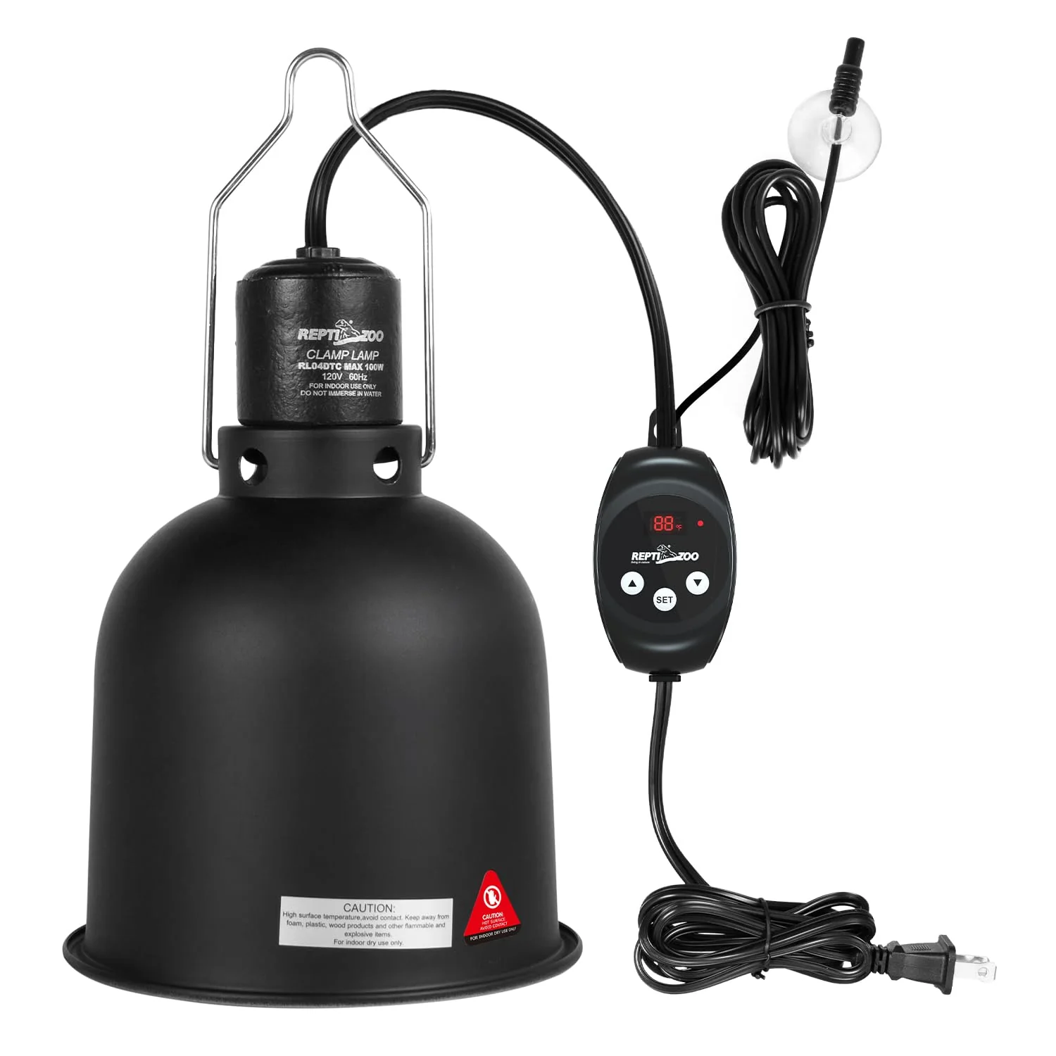 Powerful REPTI ZOO Reptile Light Fixture with Dimming Thermostat — 5.5-Inch Dome 100W Max Safe