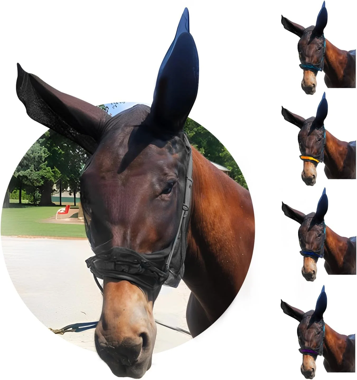 Contemporary Donkey Fly Mask with Long Ears Black Half Hoodie for Standard Donkey Made in USA - Mule Fly Mask with Ears Protection from Insects and Bugs Face Cover Soft Mesh Fabric with Adjustable Fastener Expertly Made