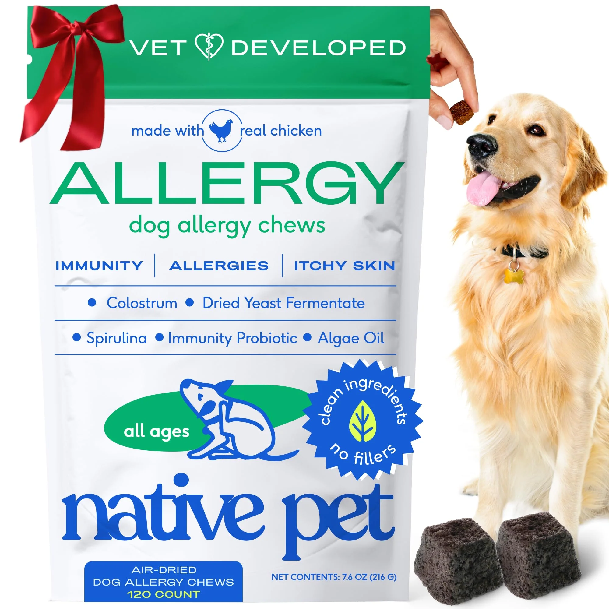Expertly Made Native Pet Dog Allergy Chews – Probiotics Colostrum for Itchy Skin Seasonal Support First-Class