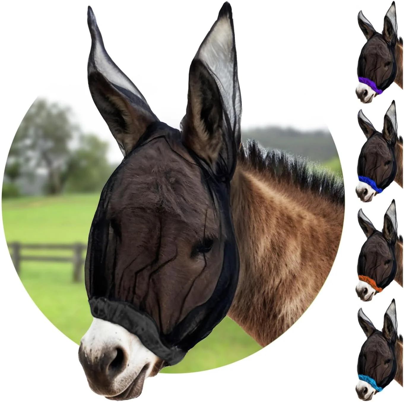 Casual Donkey Fly Mask with Long Ears Black Made in USA - Mule Fly Mask with Ears Protection from Insects and Bugs Mini Donkey Soft Mesh Fabric with Adjustable Fastener Face Cover Supplies for Donkeys Official