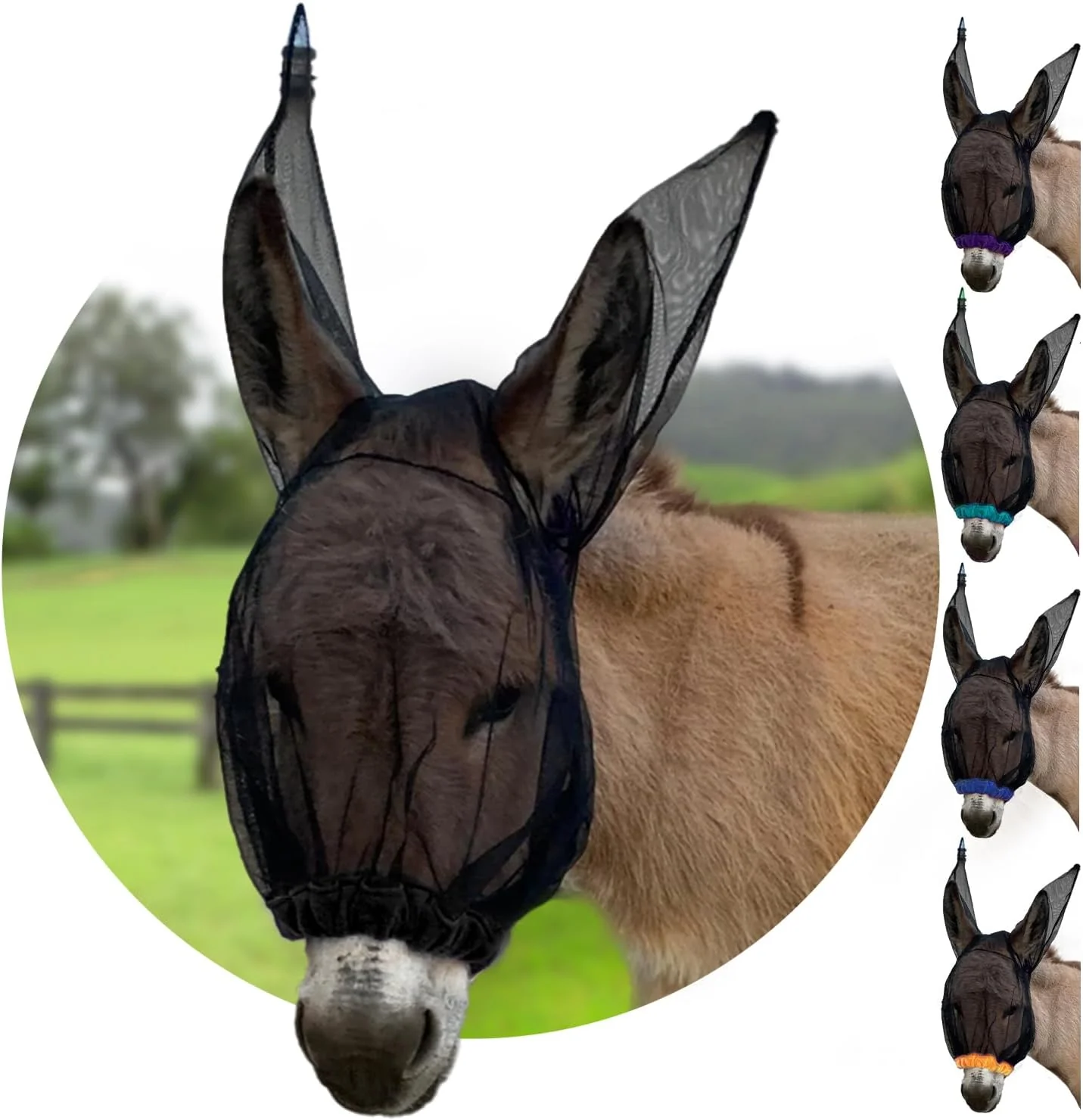 Prestigious Donkey Fly Mask with Long Ears Black Made in USA - Mule Fly Mask with Ears Protection from Insects and Bugs Small Donkey Soft Mesh Fabric with Adjustable Fastener Face Cover Supplies for Donkeys Optimized