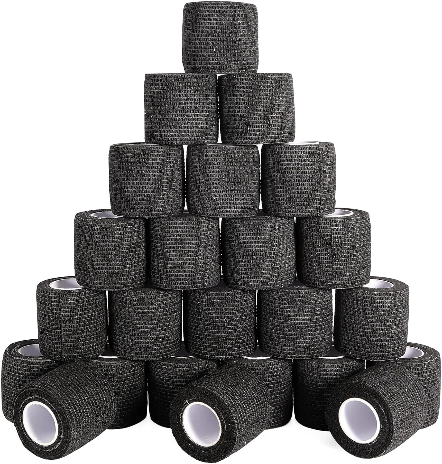Refined 24 Pack Self Adhesive Bandage Wrap 2 x 5 Yards Elastic Cohesive Bandage Wrap Black Athletic Tape Grip Tape for Ankle Wrist Sprains Sports Injuries Pet First Aid Medical Sports Tape Smooth