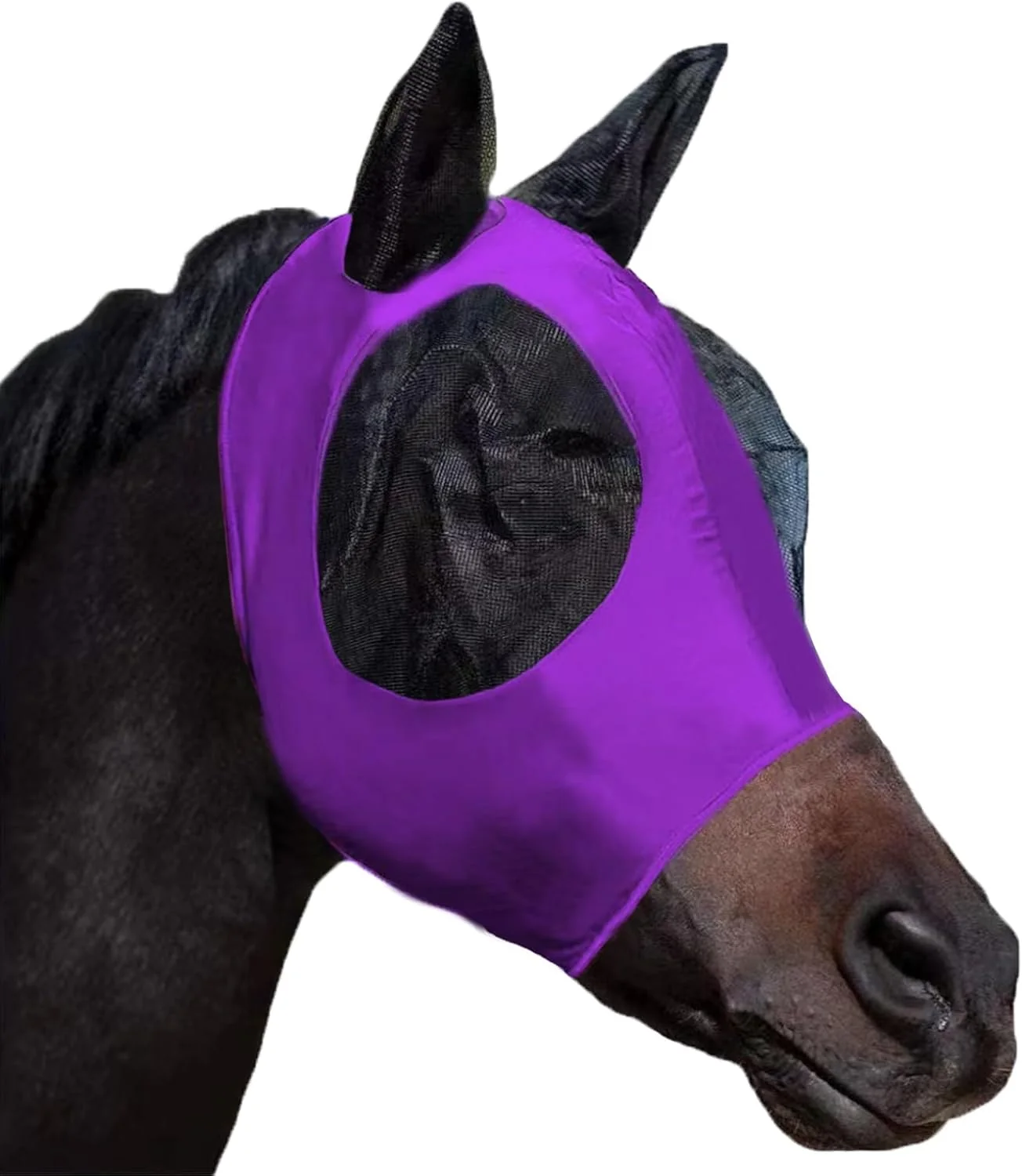 Traditional Horse Fly Mask with Ears Comfortable Fit Stretch Fabric with UV Protection Soft on Skin Breathability for Small Medium Size Horses Purple Luxury