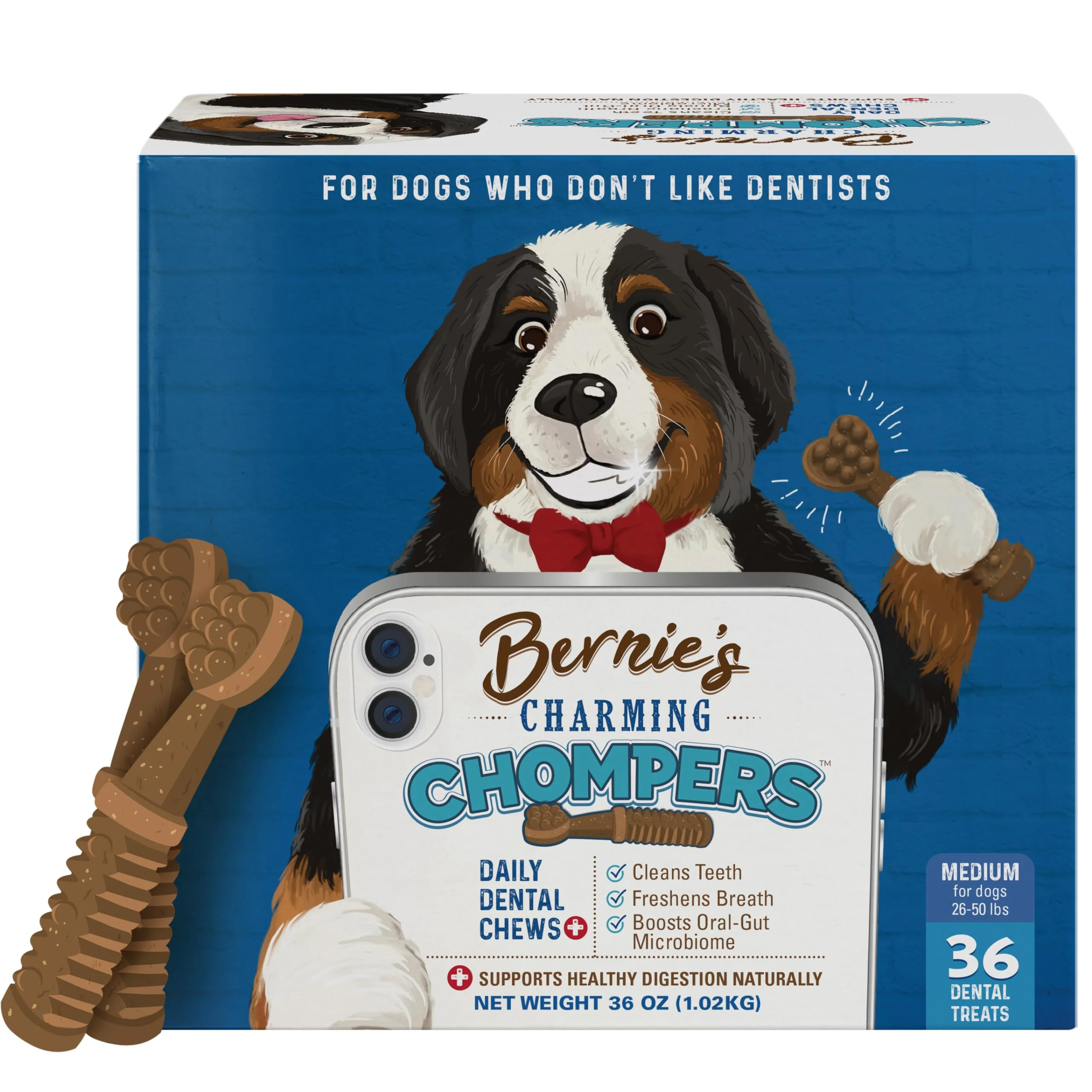 Top-Quality Bernie's Charming Chompers Daily Dog Dental Chews for 26-50 Lbs 36 Count Recyclable