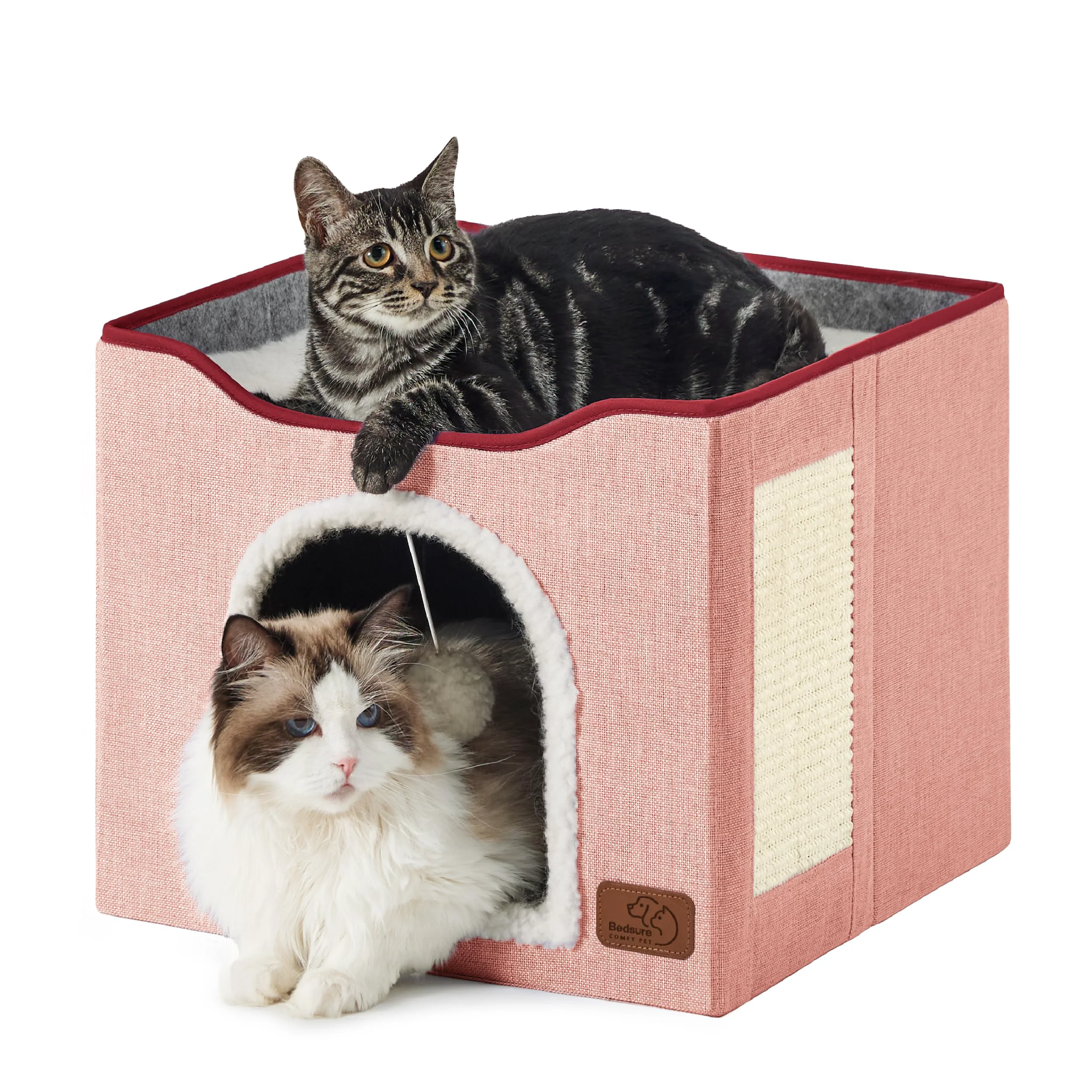 Smooth Bedsure Cat Beds for Indoor Cats - Large Pink Cat Cave with Scratch Pad Foldable Hideaway 16.5x16.5x13 CAT Bed Fashionable