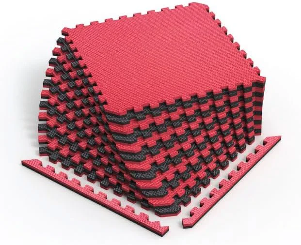 Unique Norsk Reversible Gym Exercise Mats 3 4 Thick EVA Interlocking Foam Tiles Home Gym Flooring 28 Tiles 56 Trim Pieces 112 Sq. Ft. Reversible Red Black Solid