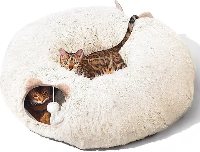 Convenient Cat Tunnel with Cat Bed for Indoor Cats Soft Plush Peekaboo Cat Cave Donut Tunnel Multifunctional Playground Toys Hideplace for Small Medium Large Kittens Rabbit Ferret Cream White About ThisOverview Expertly Made