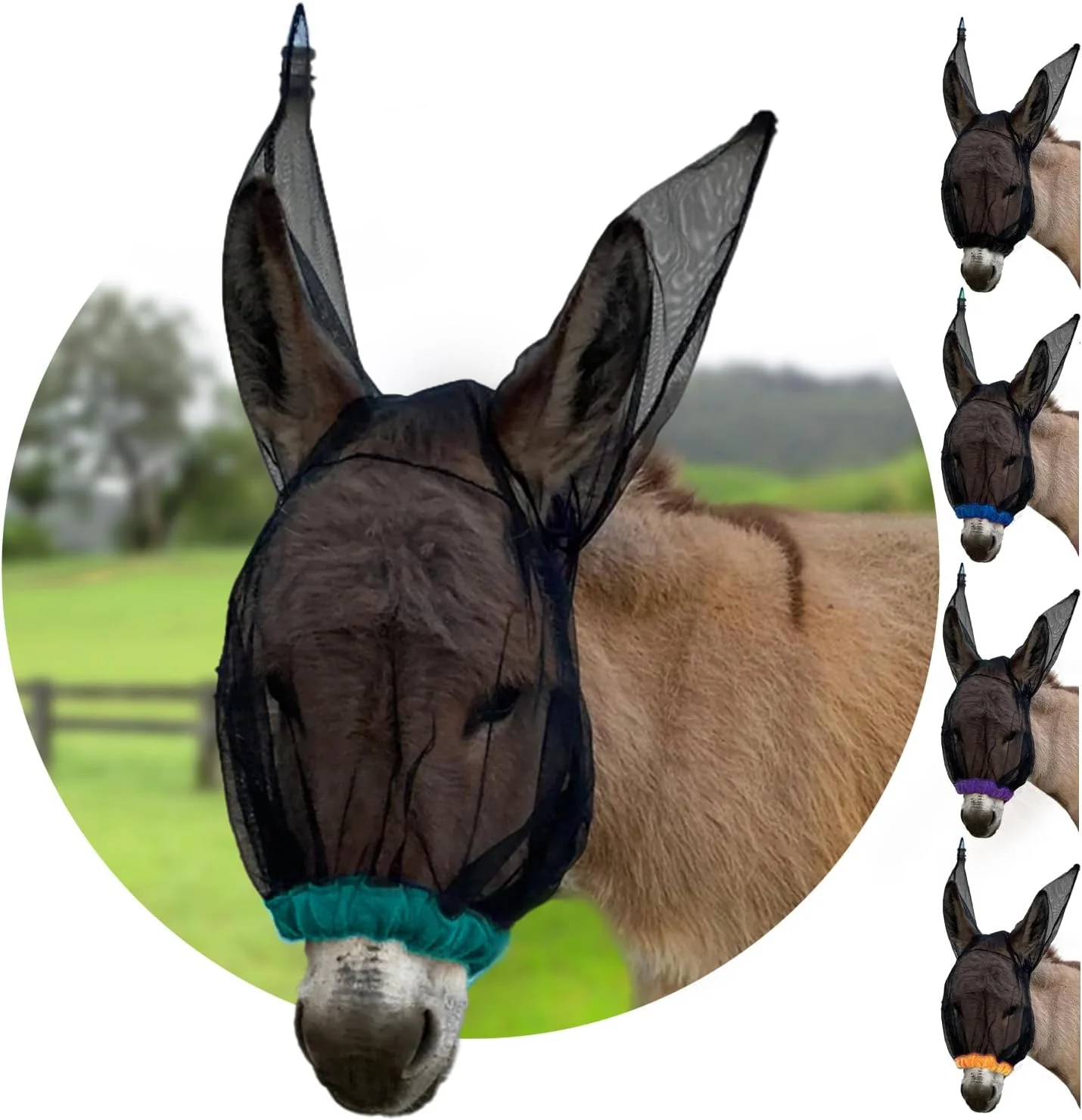Environmentally Friendly Donkey Fly Mask with Long Ears Aqua Made in USA - Mule Fly Mask with Ears Protection from Insects and Bugs Small Donkey Soft Mesh Fabric with Adjustable Fastener Face Cover Supplies for Donkeys Proven