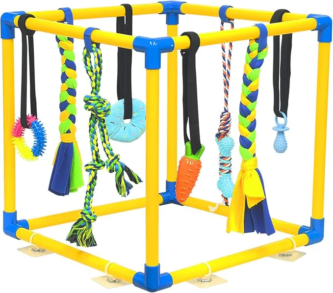 Fashionable Puppy Play Gym with 8 Hanging Toys for Teething Chewing Interactive Activity Center for Small Dogs to Relieve Boredom Anxiety Indoor Enrichment Toys to Keep Them Busy Square About This Organic