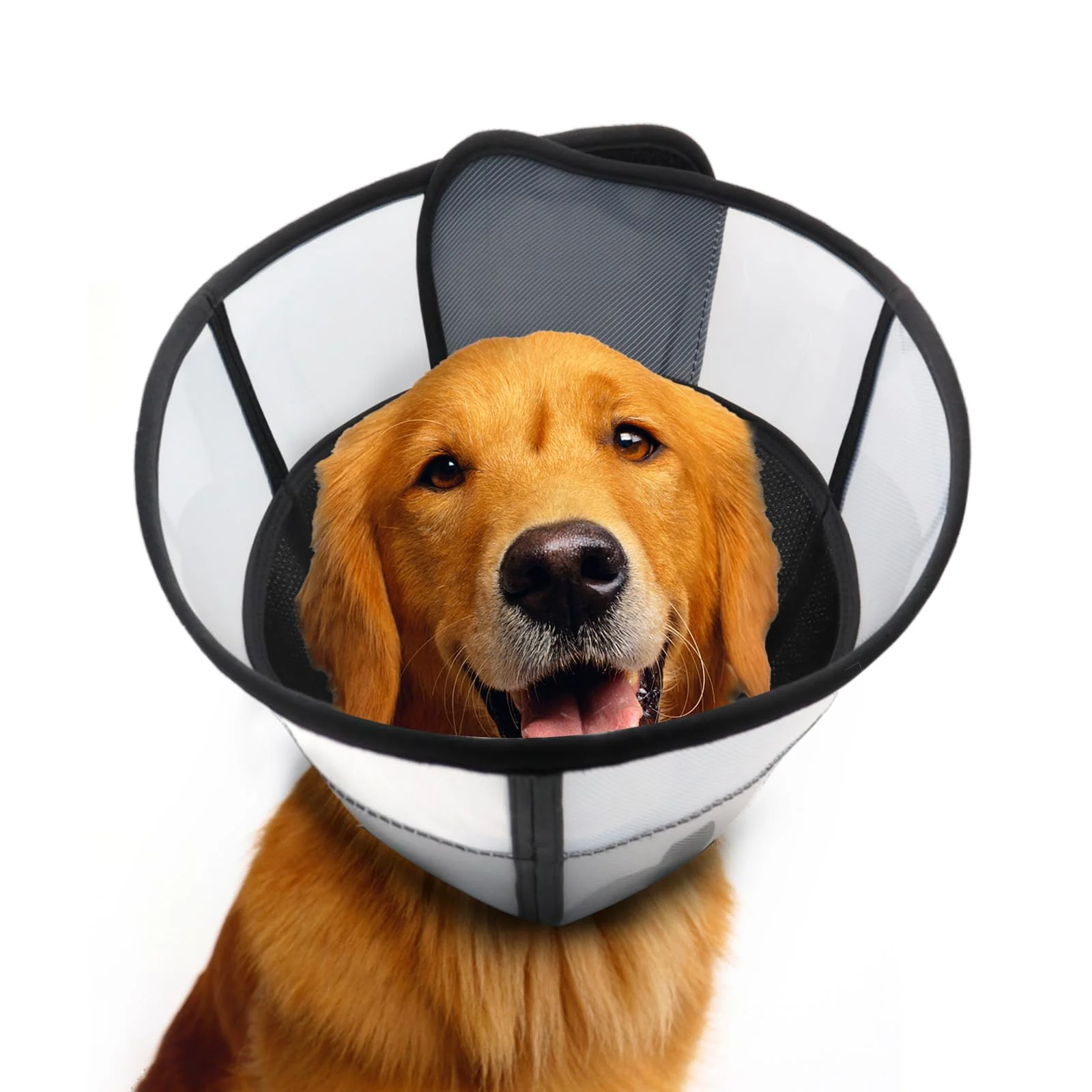 WinWeal Soft Dog Cone for After-Surgery Recovery – Adjustable Breathable XL Black Smart