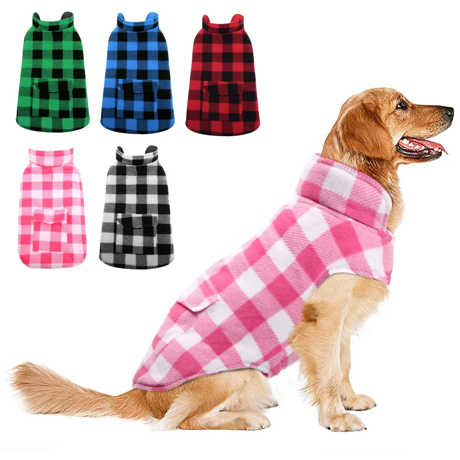 Genuine ASENKU Dog Winter Coat – Reversible Plaid Fleece Jacket Waterproof Windproof XXL Pink User-Friendly