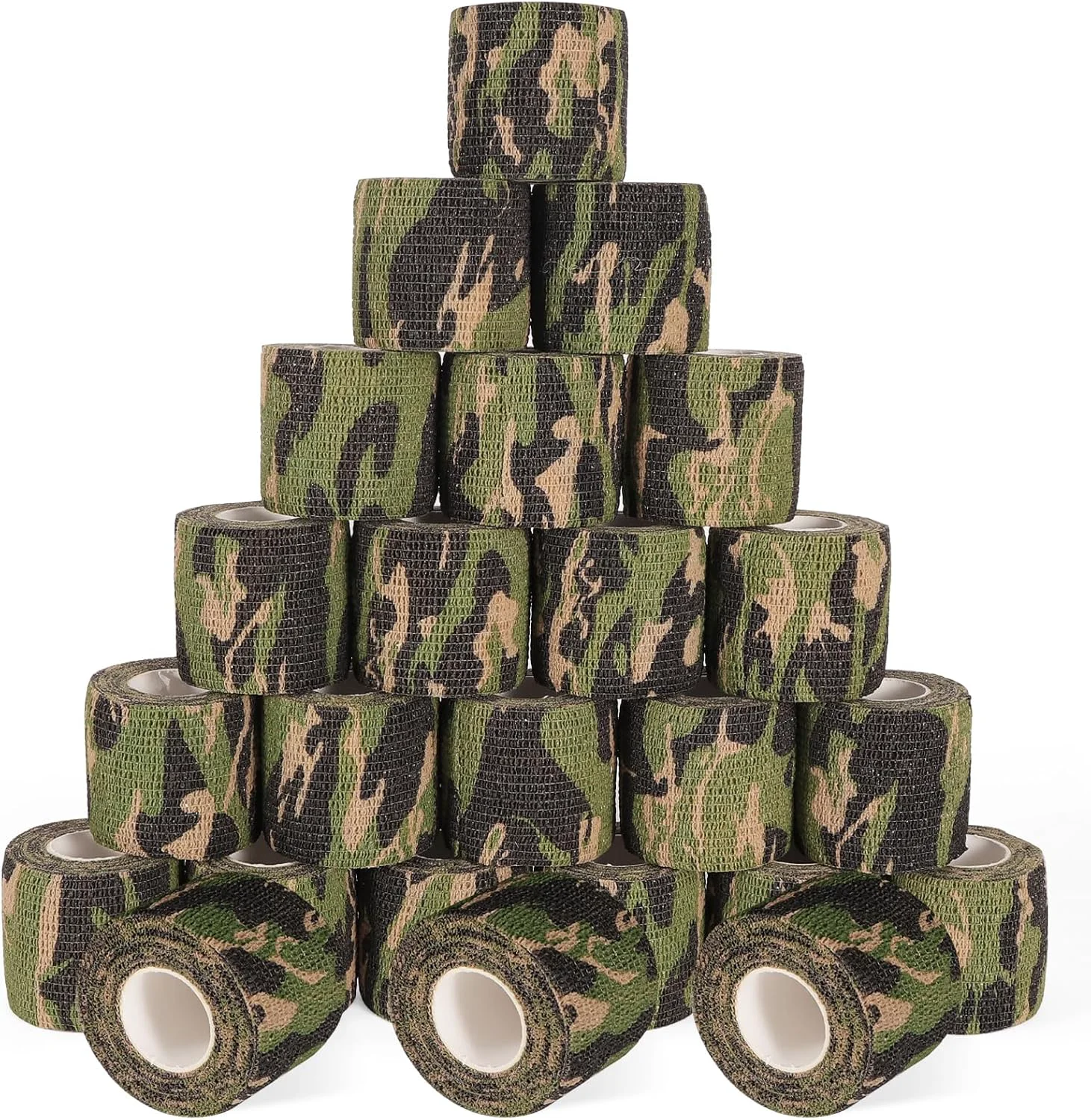 Effective 24 Pack Camo Self Adhesive Wrap 2 x 5 Yards Vet Wrap Cohesive Camo Grip Tape Medical Wrap Self Adherent for Ankle Wrist Sprains Pet First Aid Traditional