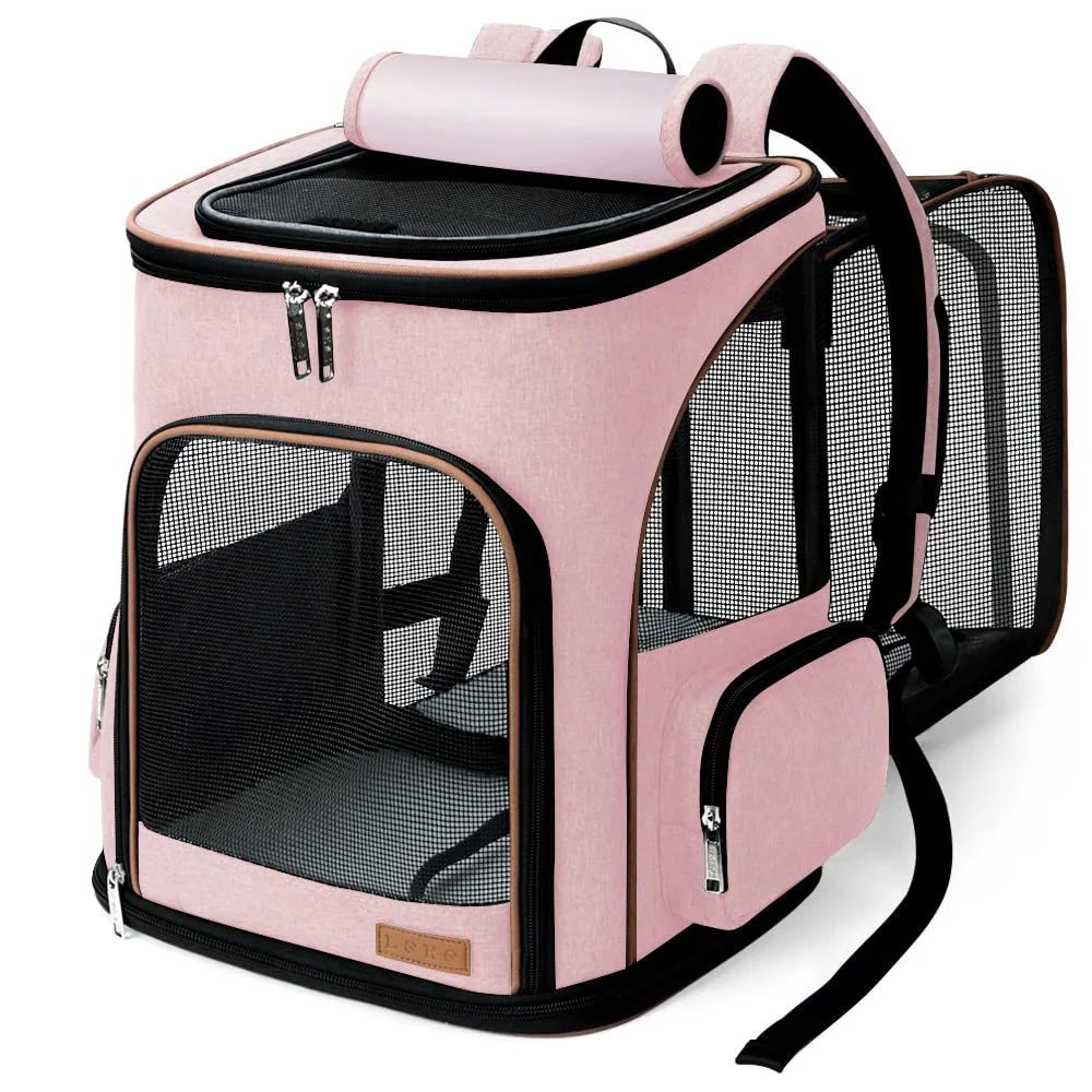 Soft Lekereise Pet Carrier Backpack Expandable for Cats Small Dogs – Pink Breathable Mesh Travel Ready Prestigious