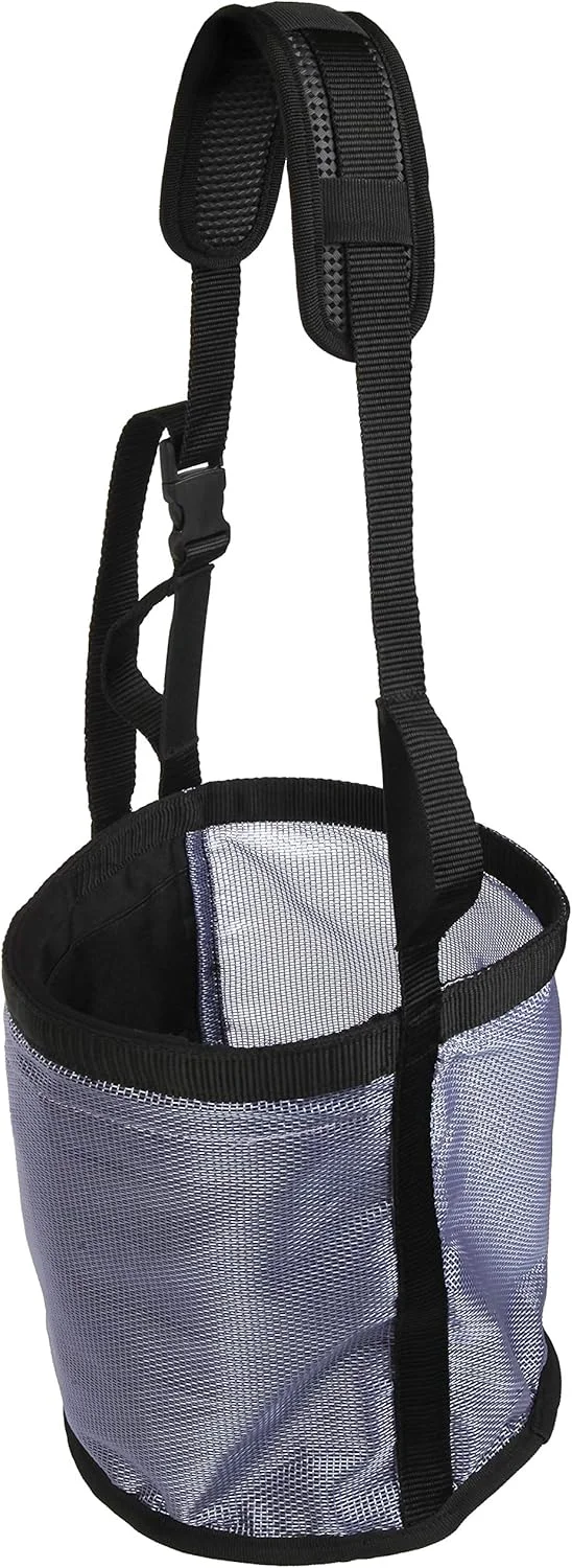 Prestigious Majestic Ally Horse Feed Bag Heavy Duty Nylon Mesh Grain Feed Bag Adjustable Strap with Durable Snap and Elastic Straps Comfort Neck Pad and Nose Pad- Large Draft Dark Gray Minimalist