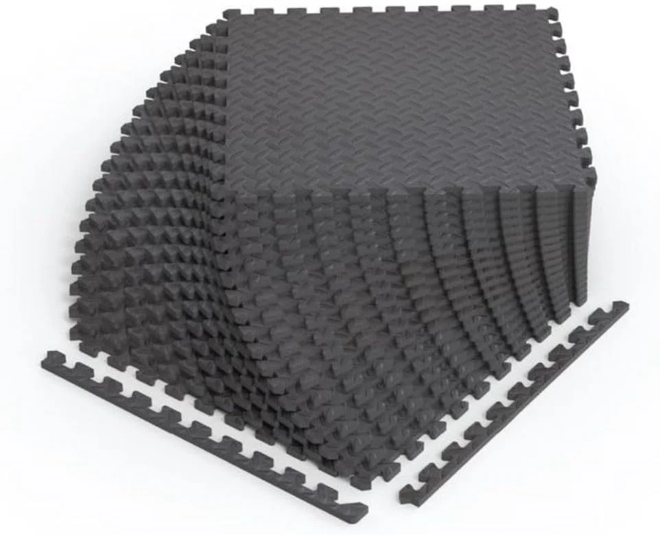 Detailed Norsk Foam Floor Gym Mats with Interlocking Tiles .47 Thick 24 x24 6-Pack 24 Square Feet Diamond Plate Design Grey Top-Quality
