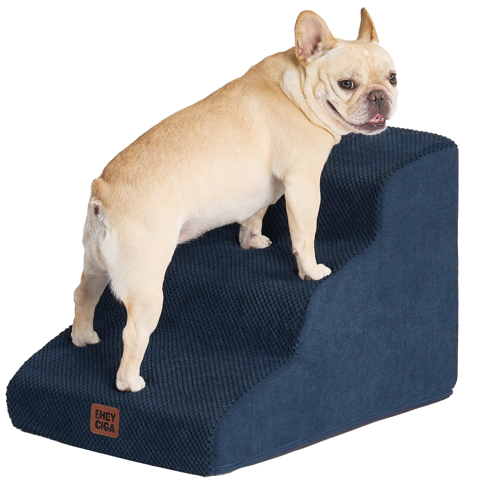 Breathable EHEYCIGA Curved 3-Step Dog Stairs for Small Dogs – Non-Slip Navy Indoor Pet Steps Fine