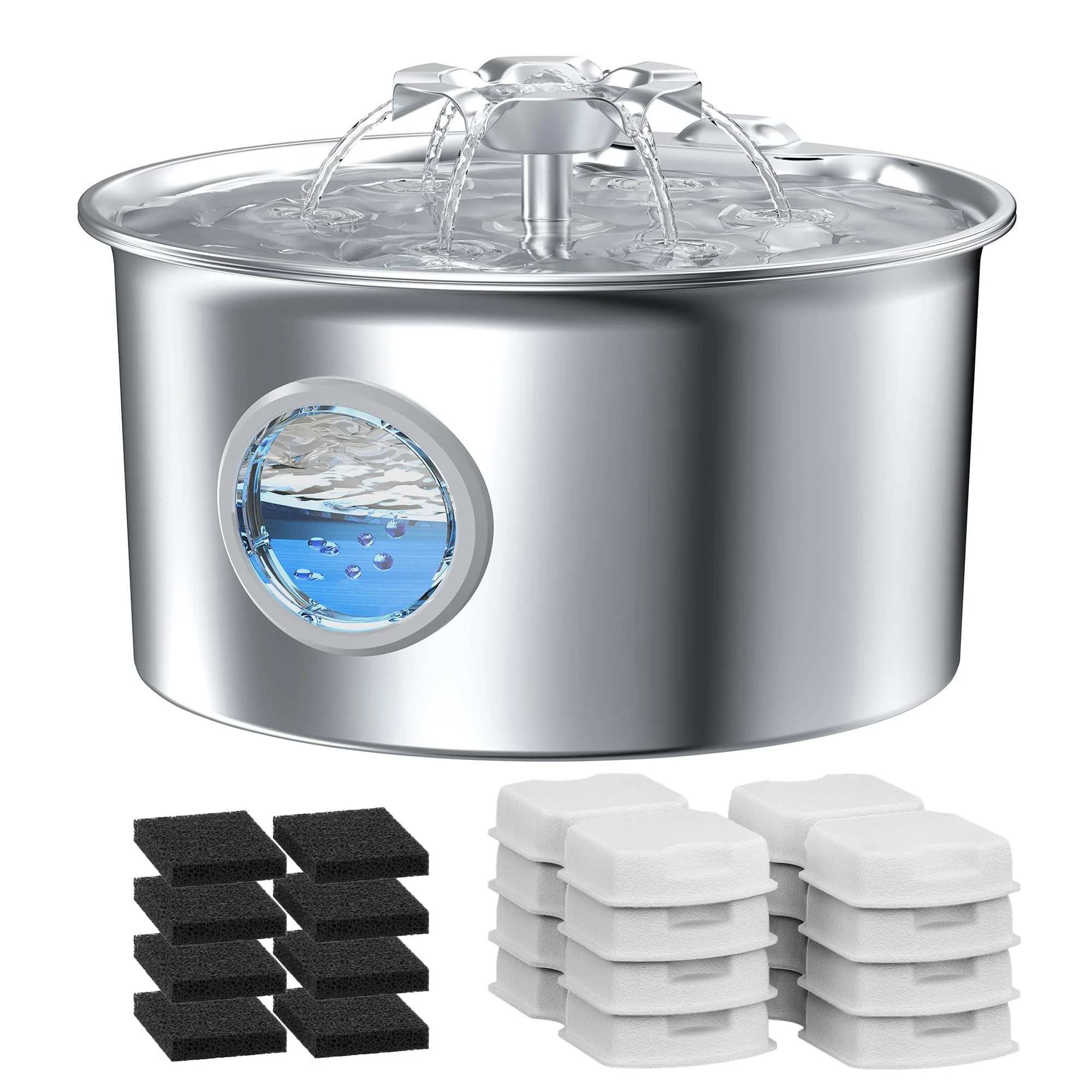 Artisan IHOUONE Cat Water Fountain Stainless Steel 2.6L — Quiet 4-Stage Filtration Easy Maintenance Smart