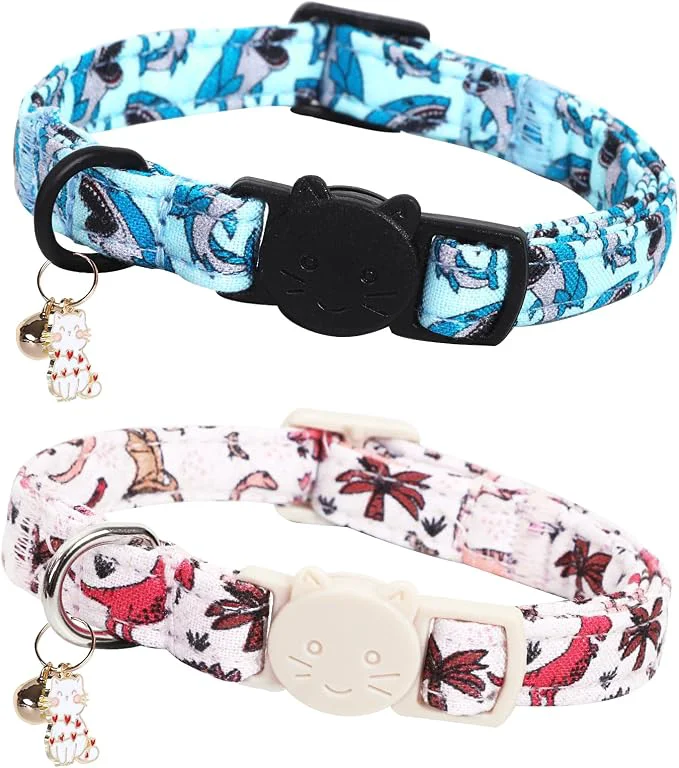 Elegant Cat Collar-2 Pack Collars Dinosaur Shark Cat Collar Breakaway Secure