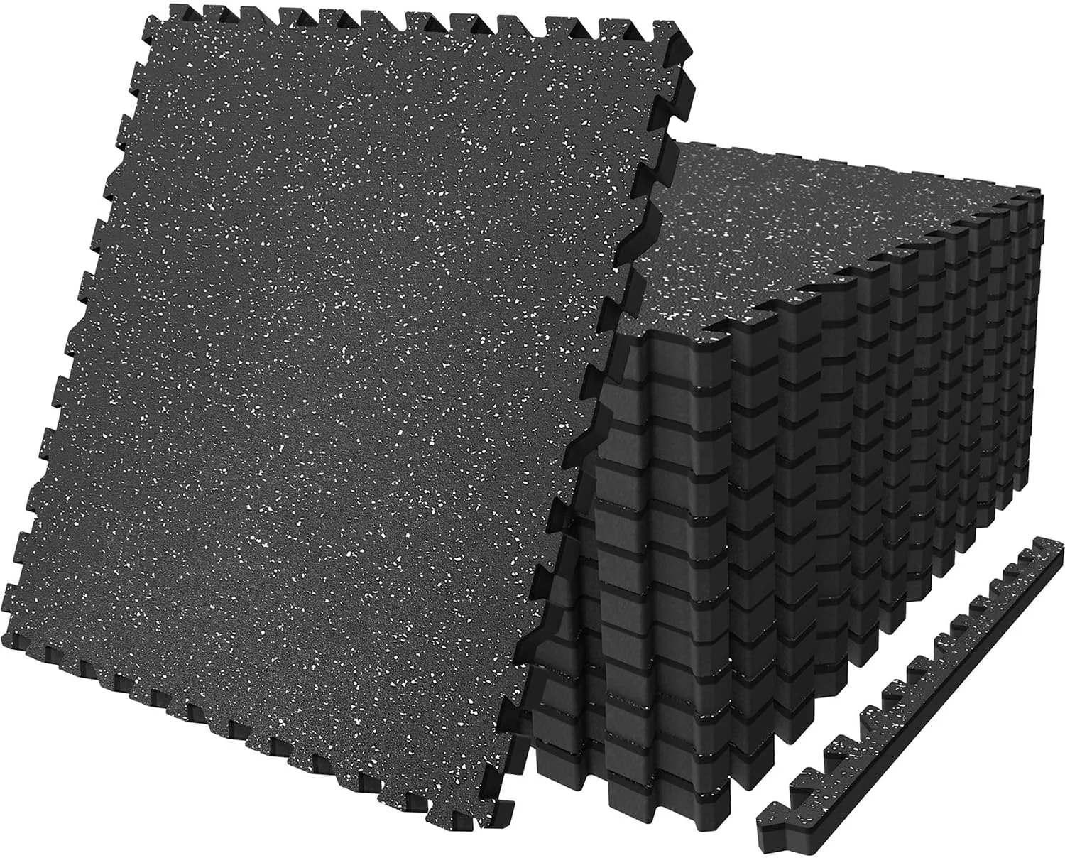 Prestigious AIRHOP 0.79in Thick 48 Sq Ft Exercise Equipment Mats 12 Tiles Upgraded Rubber Top with High Density EVA Foam Large Interlocking Puzzle Gym Flooring for Home Gym Heavy Weight Workout Black White Expertly Made