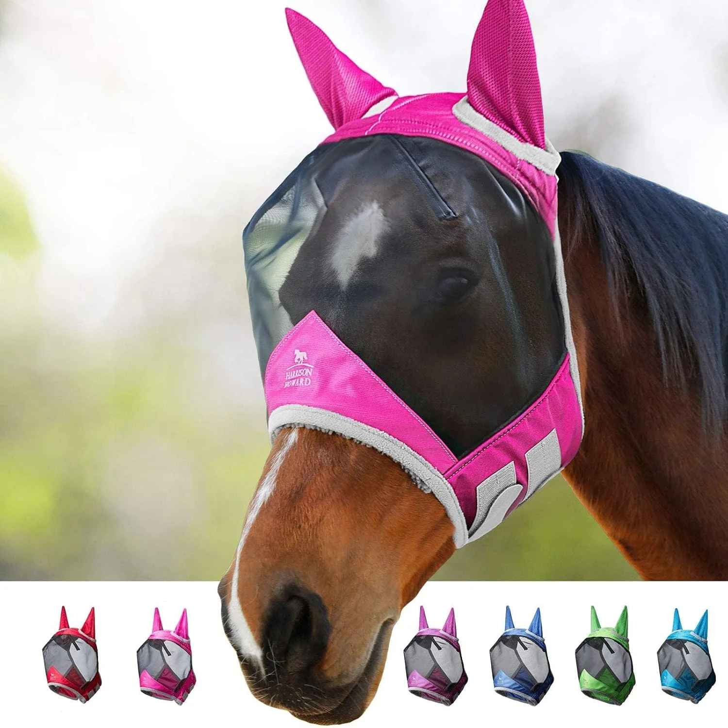 Certified Harrison Howard CareMaster Pro Luminous Horse Fly Mask Standard with Ears UV Protection for Horse Flamingo XL Extra Full Breathable