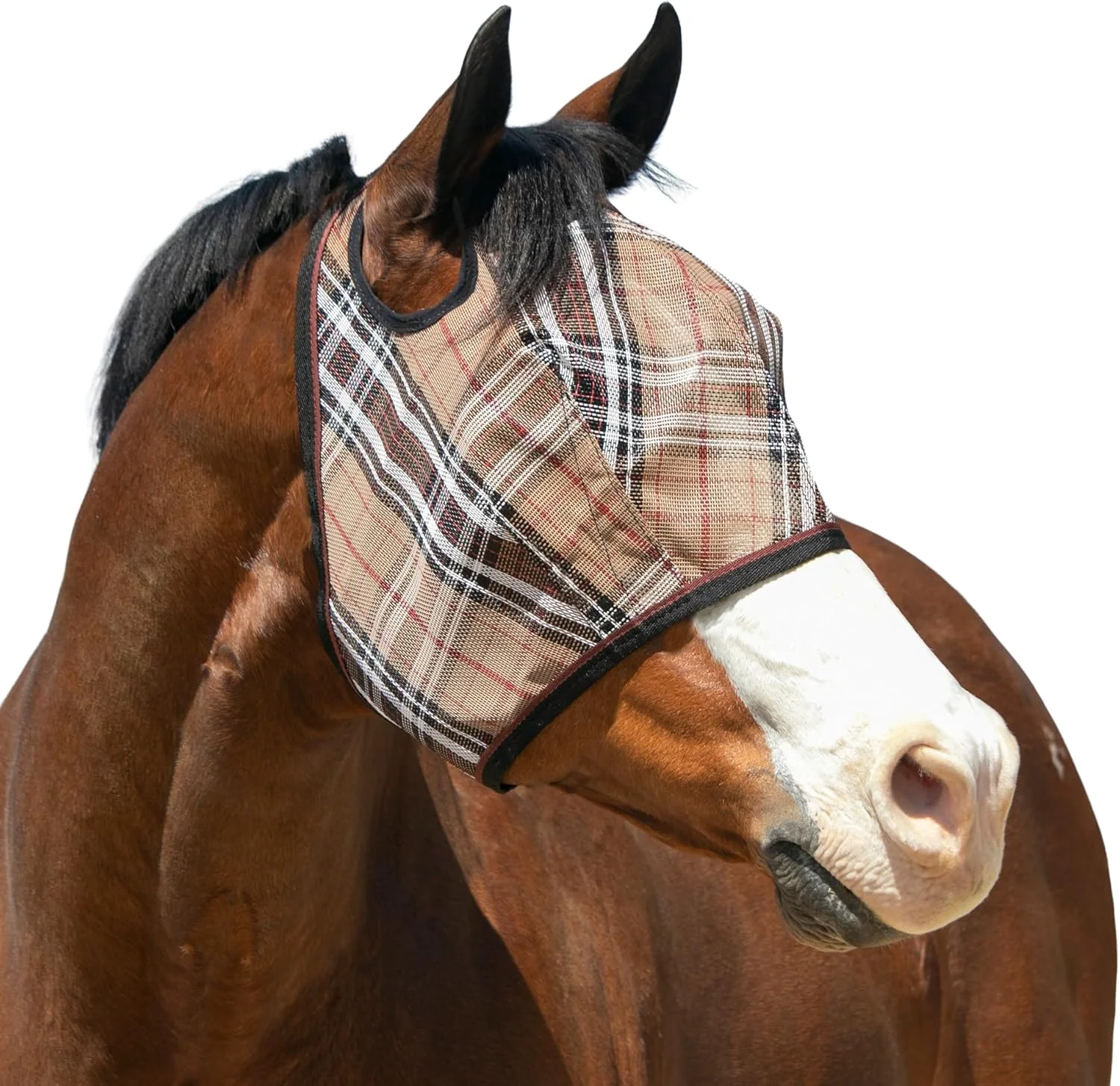 Verified Kensington UV Horse Fly Mask with Web Trim - Protective Mask with Dual Ear Opening Forelock dom - XLarge Deluxe Black Stylish