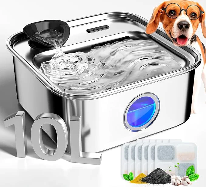 High-Performance oneisall Dog Water Fountain 2.6Gal 10L Stainless Steel Dog Water Bowl Dispenser Original