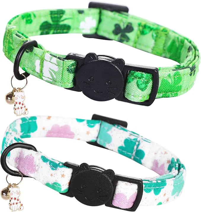 Classic St Patrick's Day Cat Collar-2 Pack Cat Collars Trefoil Cat Collar Breakaway Proven