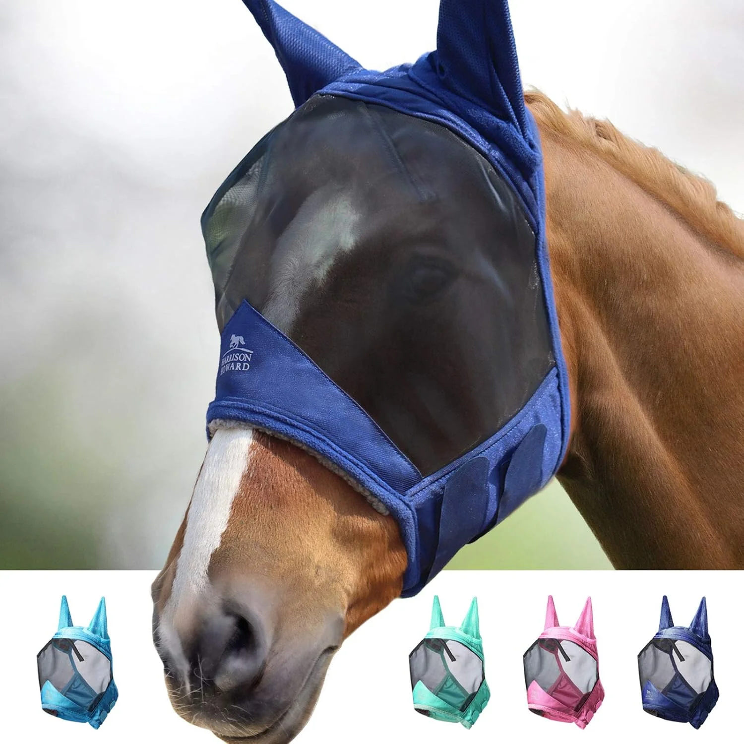 Modern Harrison Howard CareMaster Pro Luminous Horse Fly Mask Large Eye Space Standard with Ears UV Protection for Horse Navy M Cob Pure