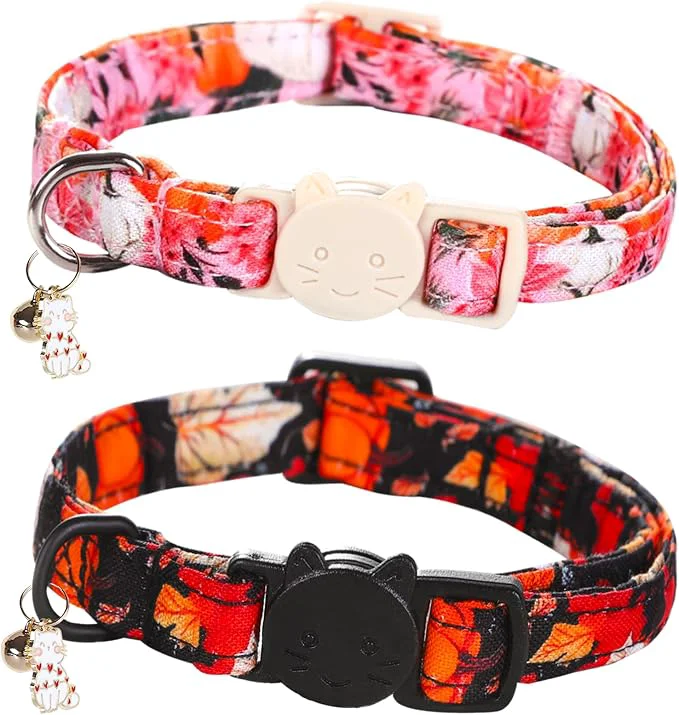 Versatile Fall Cat Collar-2 Pack Holiday Cat Collars Pumpkin Print Breakaway Reusable