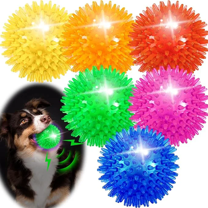 Stylish 6 Pack 2.5 Light Up Squeaky Dog Balls Spiky Dog Toy Balls Verified