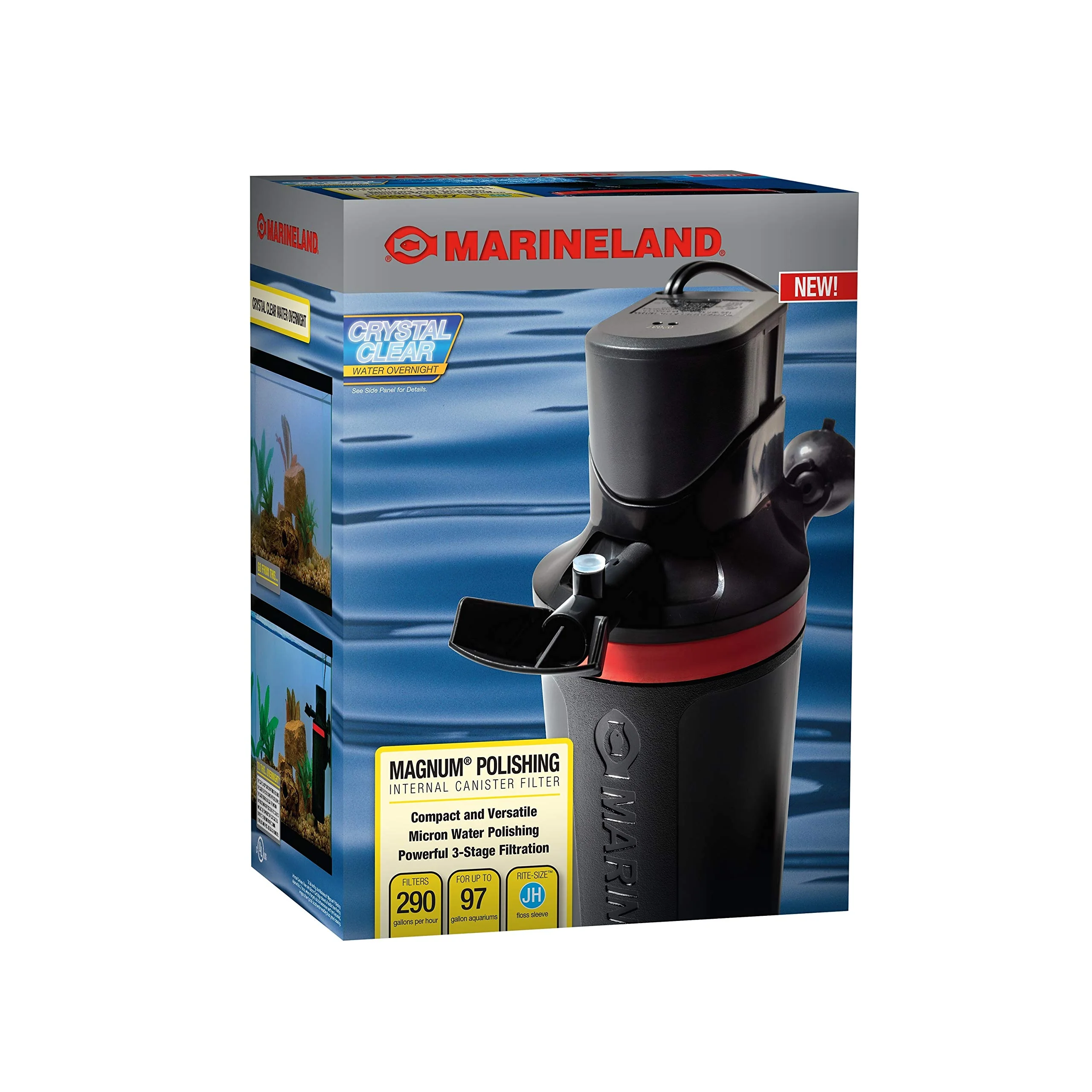 Reusable MarineLand Magnum Polishing Internal Canister Filter ML90770 — For Aquariums Up to 97 Gallons 290 GPH Optimized