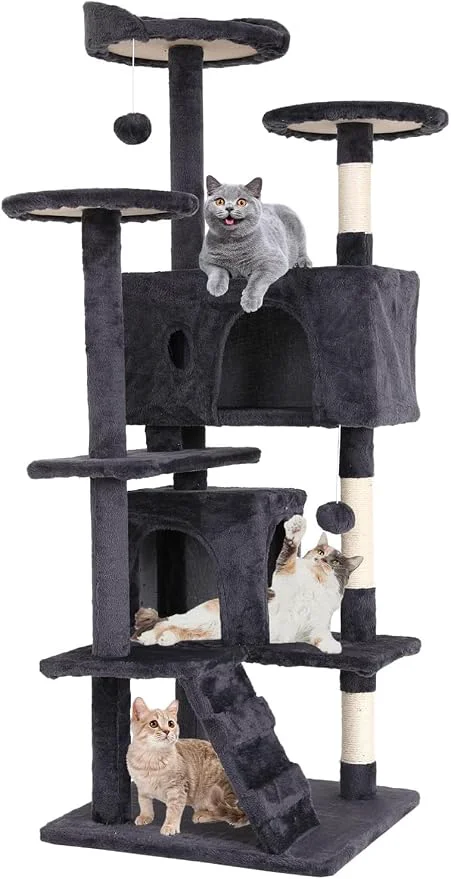 Elegant Large Cat Tree with Scratching Post Wooden Frame Sisal Ropes 3 Platforms Fashionable