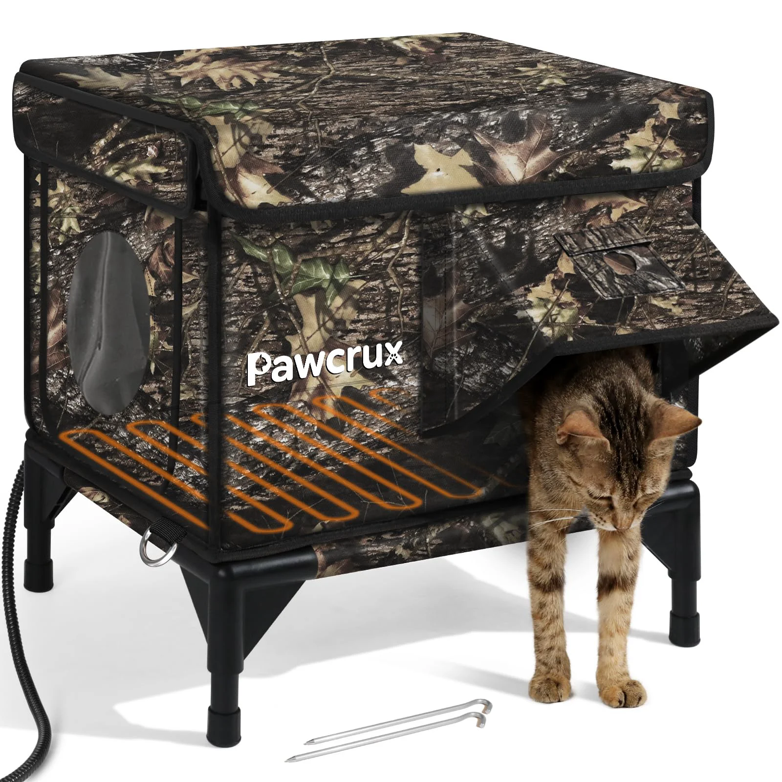 Premium eekkii Heated Outdoor Cat House with Heating Pad — Waterproof Insulated Leaf 16x12x18 Dependable