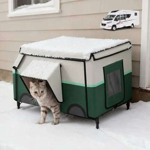 ClimbHope Heated Outdoor Cat House — Weatherproof Shelter for 3–4 Cats Green 27.6 x 17.7 x 15.7 in Environmentally Friendly