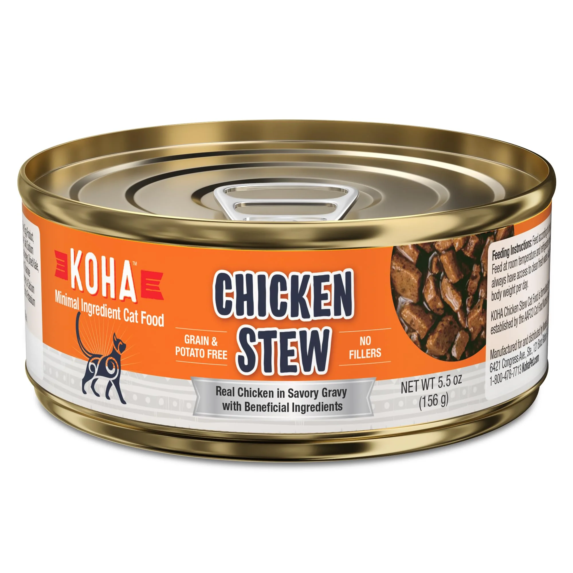 Organic KOHA Minimal Ingredient Chicken Stew for Cats – High Protein Limited Ingredient Wet Cat Food 5.5oz Cans Case of 24 Lightweight