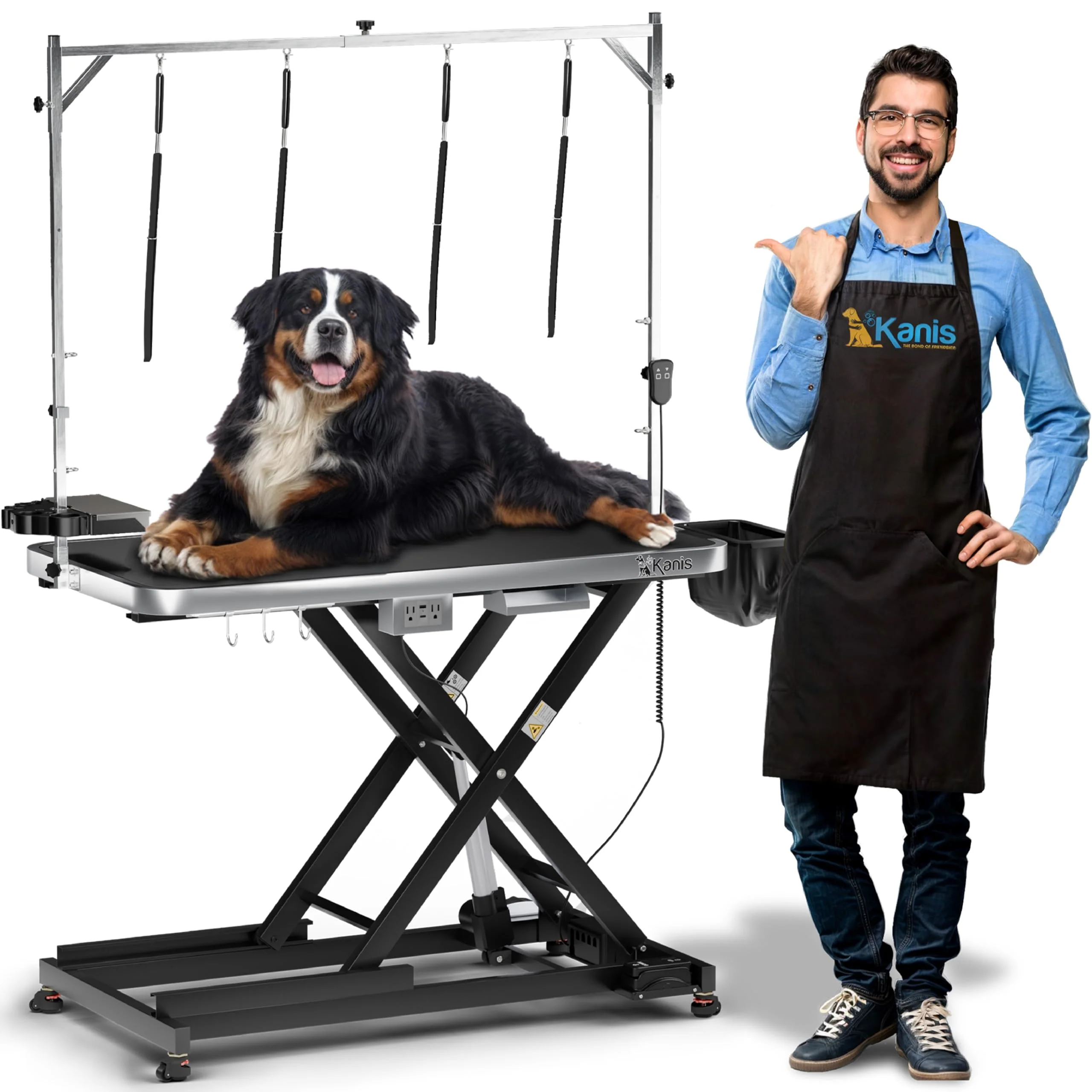 Efficient KANIS Professional Electric Dog Grooming Table - Heavy Duty Height Adjustable with Overhead Bar Anti Slip Tabletop Tool Organizer Optimized