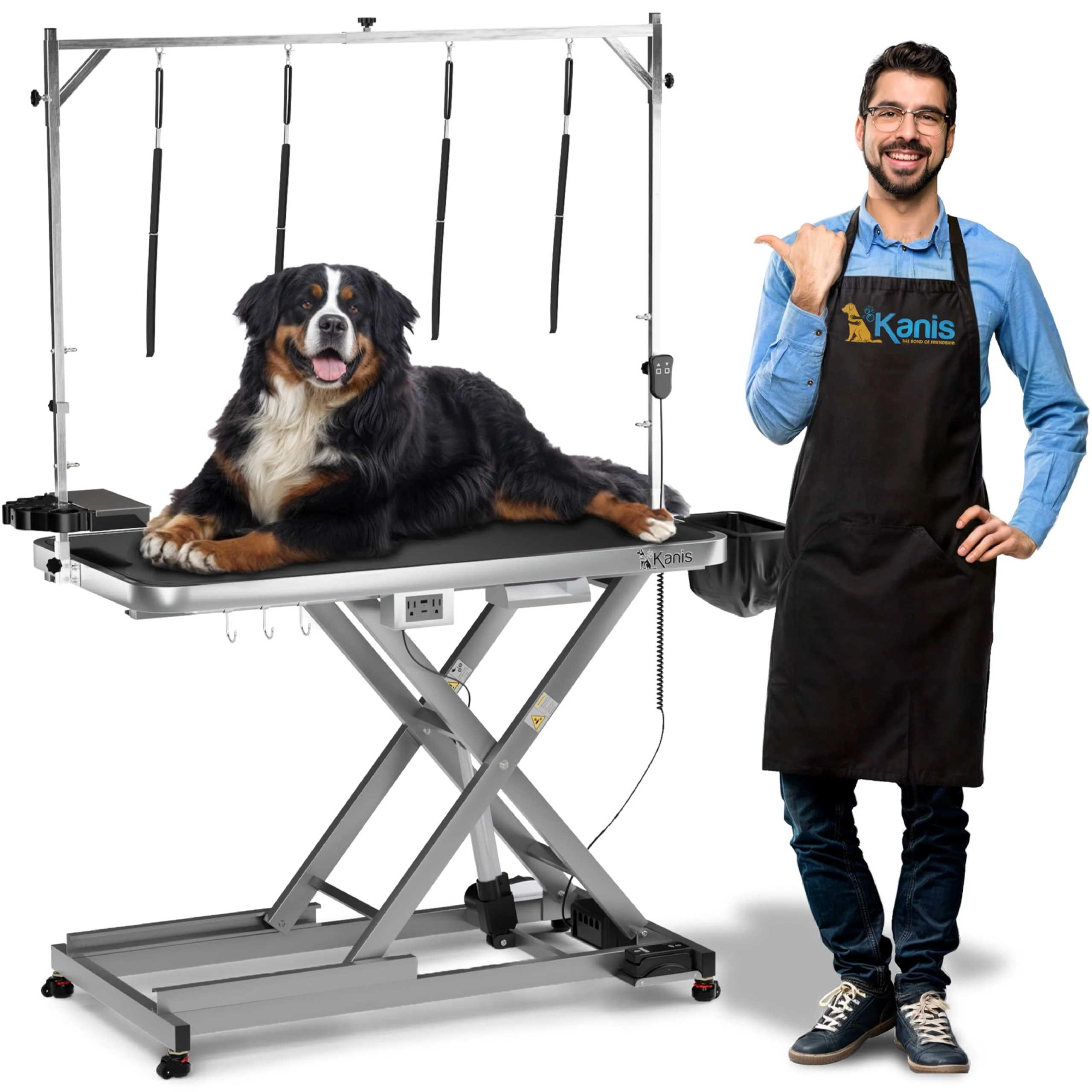 Premium KANIS Professional Electric Dog Grooming Table — Heavy-Duty 49-Inch Height-Adjustable with Arm Wheels USB Outlets Grey Proven