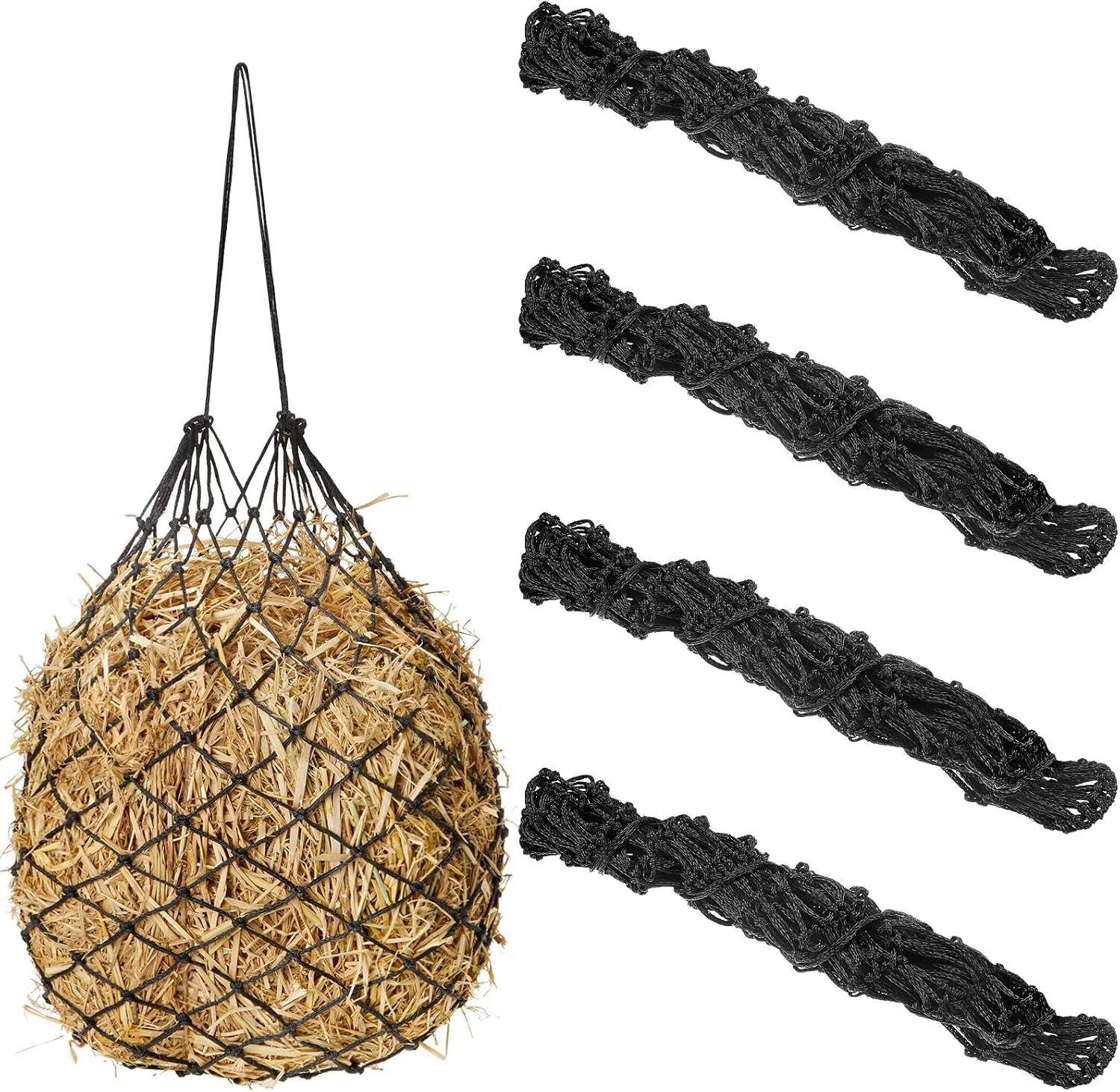 Trusted Fabbay 4 Pcs Slow Feed Hay Net Feeder Hay Bag for Horses Slow Feeder 40 Inch Length with 2 Inch Holes Hanging Horse Feed Net for Goat Cattle Equine Stalls Barn Supplies Black Sophisticated