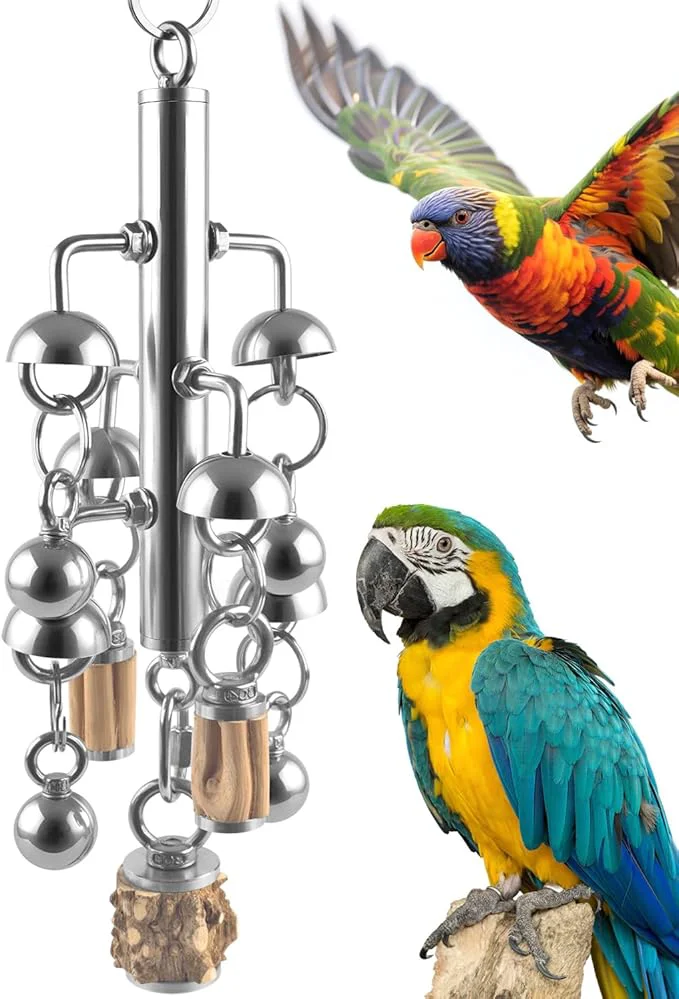 Unique KATUMO Large Bird Toys Natural Wooden and 304 Stainless Steel Bell Toy Relaxed