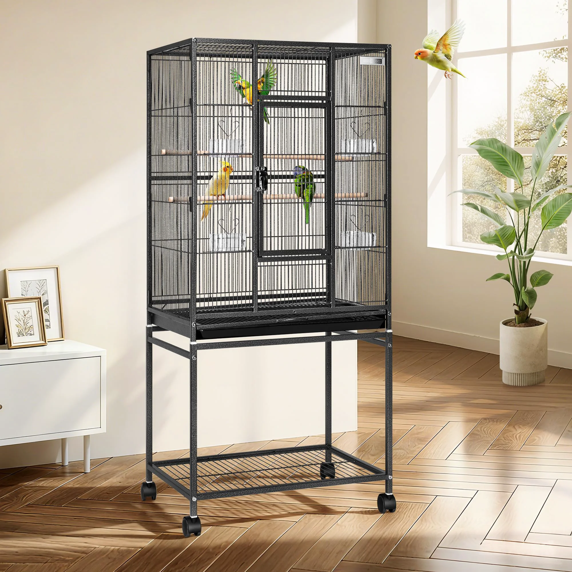 Responsible VIVOHOME 54-Inch Wrought Iron Bird Flight Cage with Rolling Stand – Large Cage for Parakeets Canaries Cockatiels Lovebirds Conures Professional
