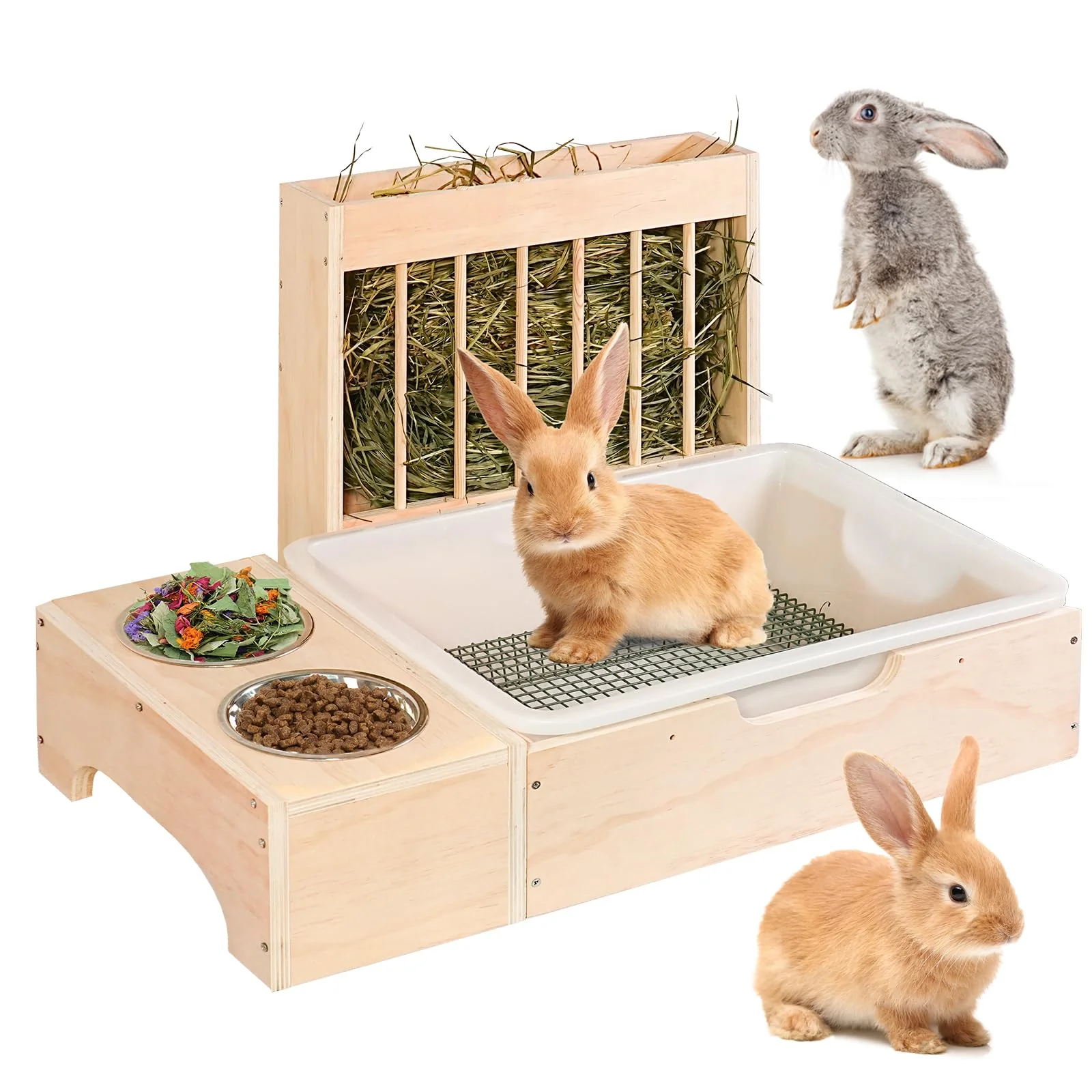 Smart SPEETH 3-in-1 Extra Large Rabbit Hay Feeder with Litter Box All-in-One Small Animal Station Detailed
