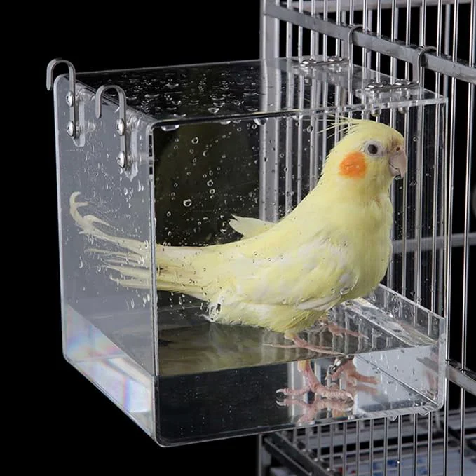 Quality Hanging Cube Bird Bath Cage Transparent Bird Bathtub Bath Shower Excellent