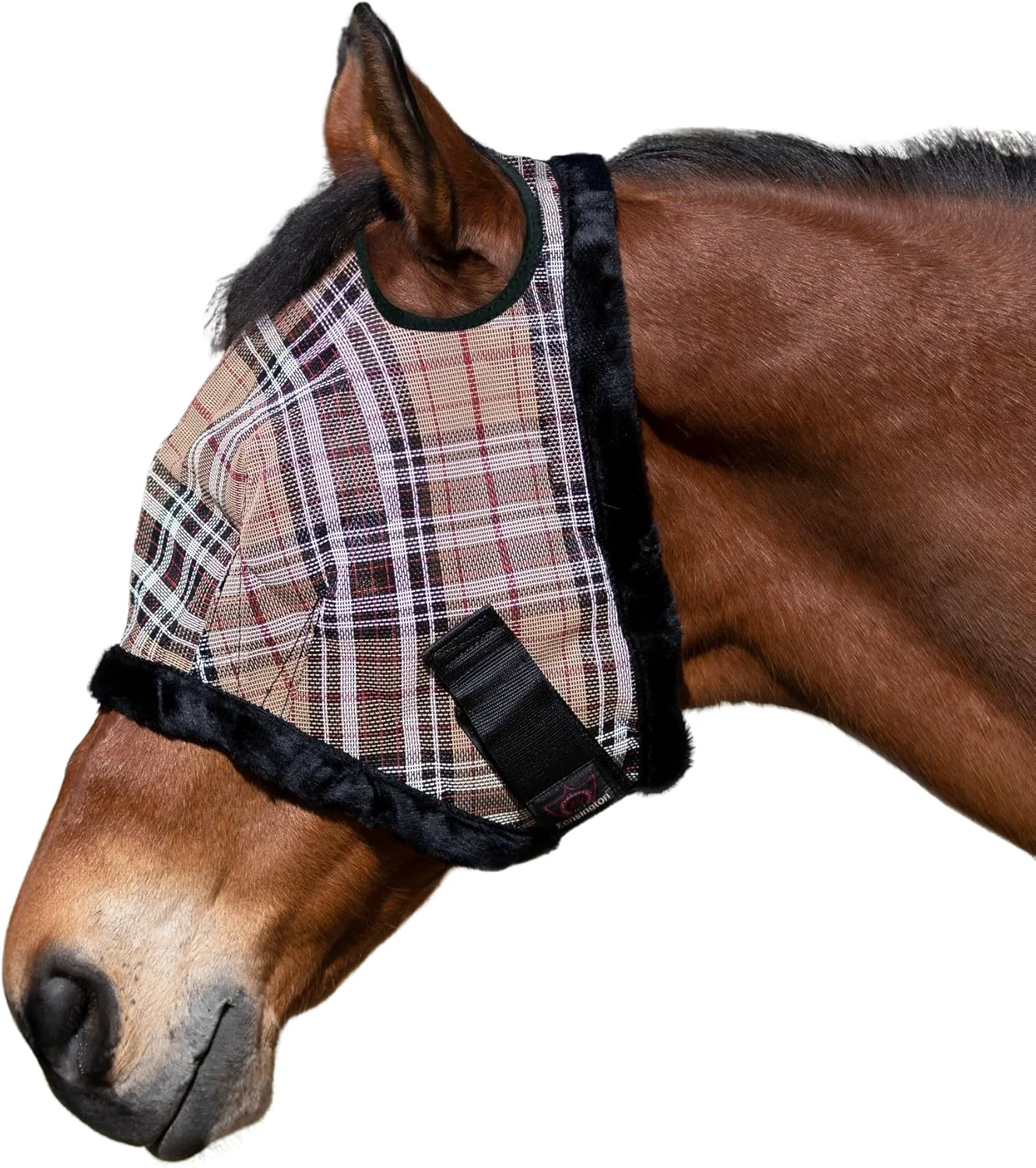 Verified Kensington UV Fly Mask with Fleece Trim - Protective Mask with Dual Ear Opening Forelock dom - Large Deluxe Black Easy-to-Use