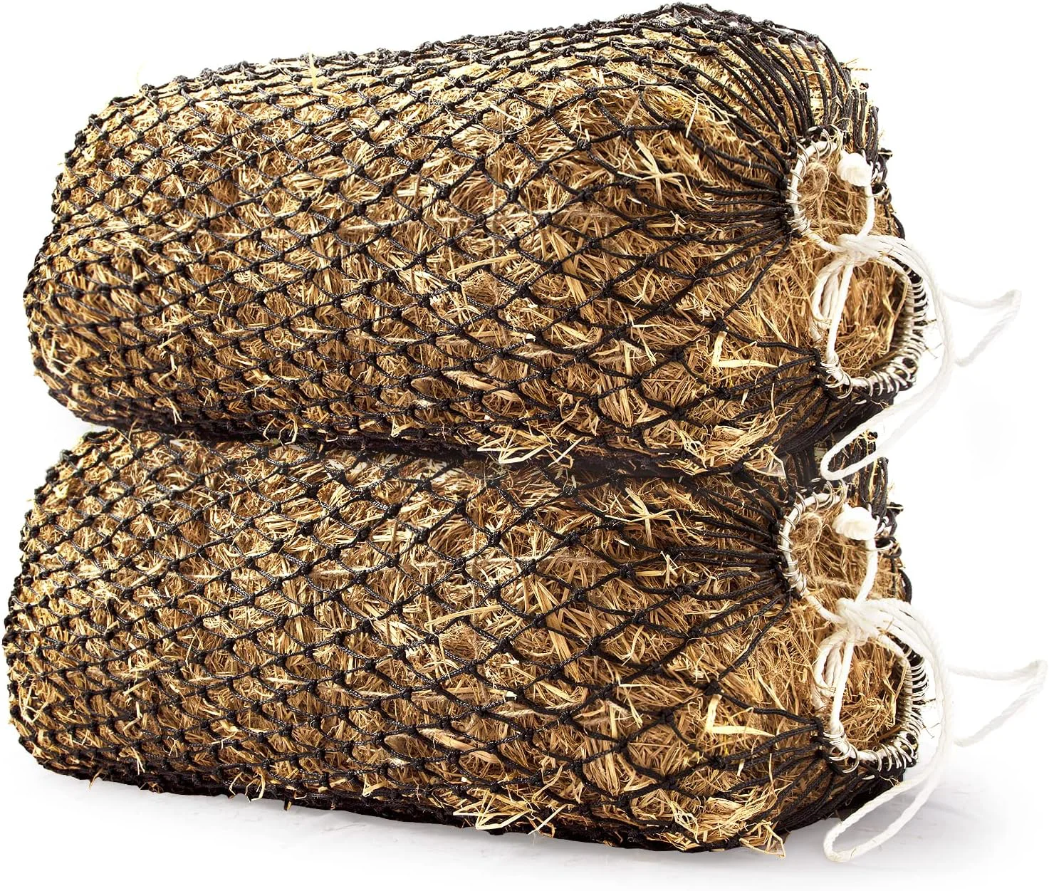 Unique Bloomoak Slow Hay Net Feeder for Horses Durable Soft Black PE 2 3 String Hay Bales Bags Fit 36x18x18 to 47x25x17 Inches Extends 50-64 Inches 2 1.6 Hole 2PC Safe
