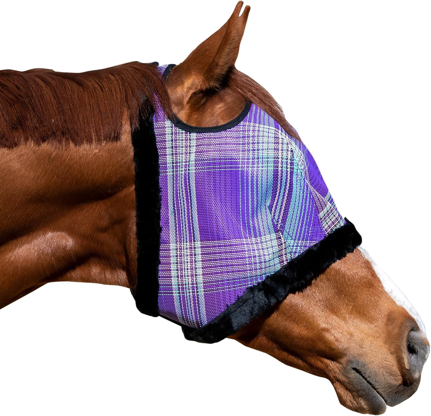 Optimized Kensington Fly Mask with Fleece Trim for Horses — Protects Face and Eyes from Flies and Sun Rays While Allowing Full Visibility — Breathable and Non Heat Transferring X-Large Lavender Mint Clean